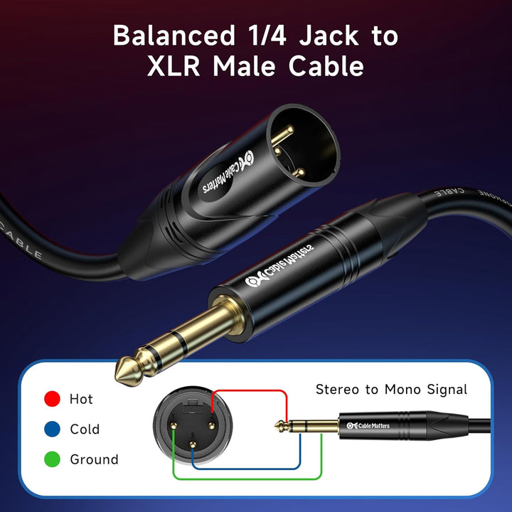 Cable Matters 6,35 mm (1/4 Zoll) TRS auf XLR Kabel 3 m - Stecker auf Stecker 10 ft, 10 ft