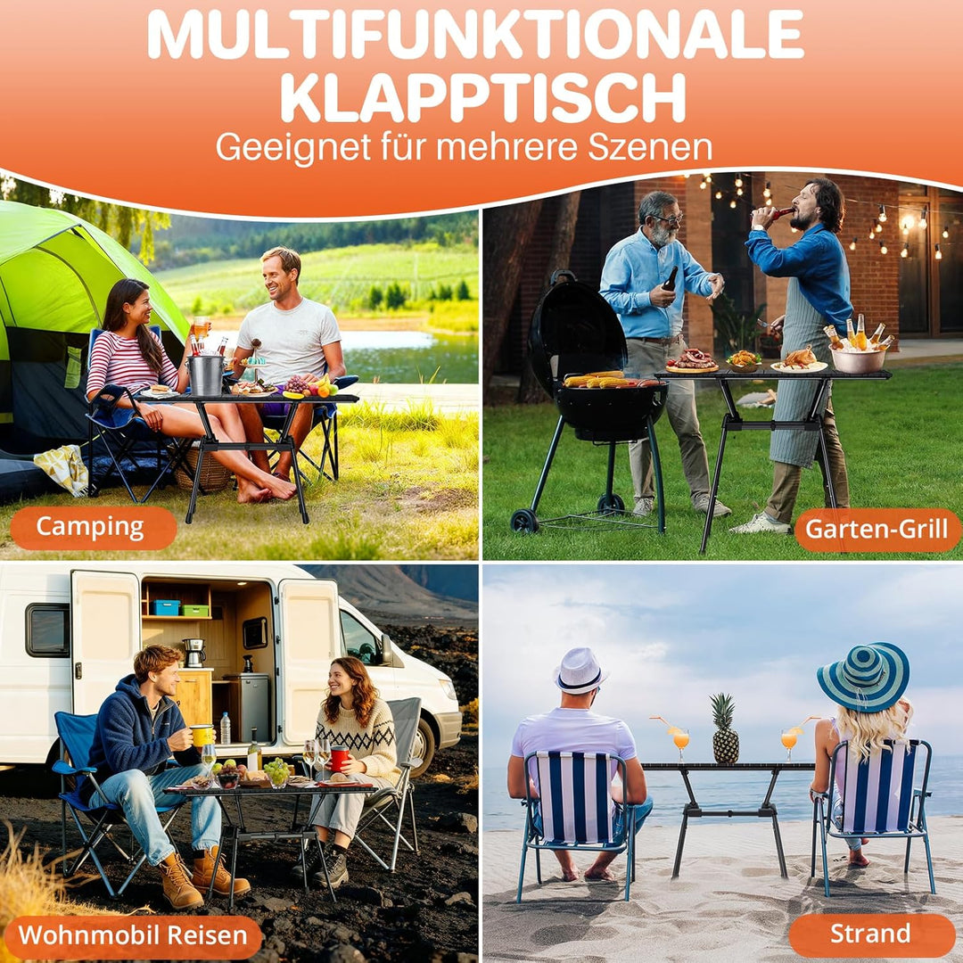 FUNYKICH Campingtisch Klappbar 89 x 40cm,Picniktisch mit 4 Höhenverstellbar, Aluminium Aufrollbare T
