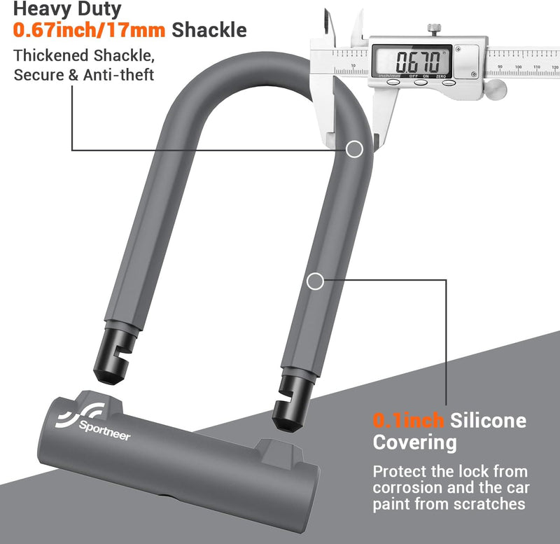 Sportneer Fahrradschloss - 17 mm Bügelschloss Schweres Fahrrad Bügelschloss mit 1,5m Kabel fürs Renn