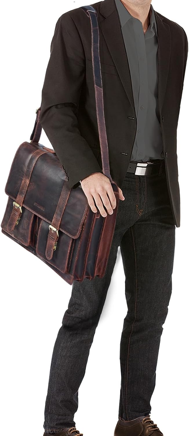 STILORD 'Marius' Klassische Lehrertasche Leder Schultasche XL gross Aktentasche zum Umhängen Busines