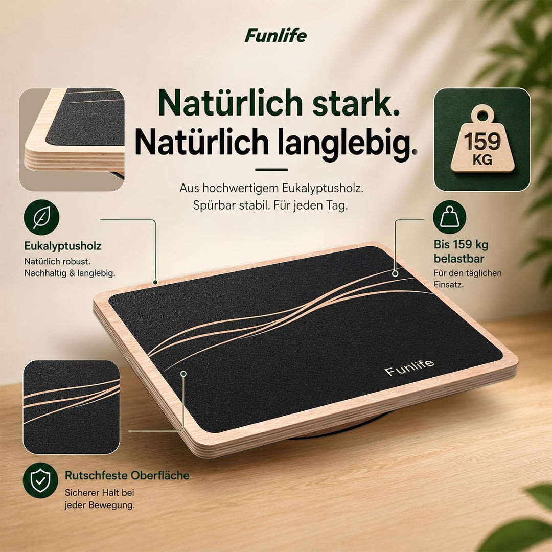 FunLife Balance Board aus Holz – Wippbrett rutschfest, 43 × 33 cm Flowdesign, Flowdesign
