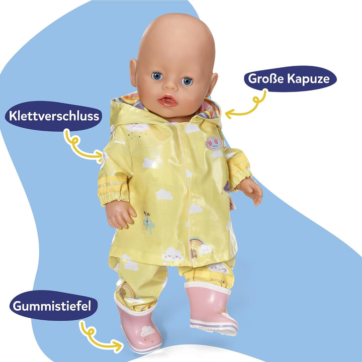 Baby Born Regen-Oufit mit Regenmantel, Regenhose und Gummistiefeln für 43 cm Puppen