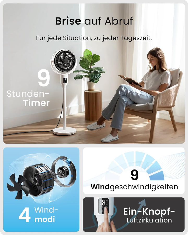 Pro Breeze AirFlo Standventilator 109cm – Leiser Ventilator mit Fernbedienung & LED-Display – 2 Modi