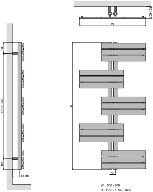 MCHeat® Handtuchheizkörper Badheizkörper Design Heizkörper Flach Vertikal Anthrazit 500x1150 mm | Ha