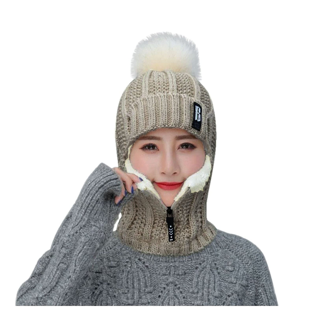 2 in 1 Winter Strickmütze Schal Mütze Set Wintermütze Beanie Damen Warme Loop Strickschal Cap mit Fl