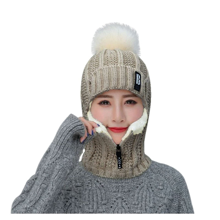 2 in 1 Winter Strickmütze Schal Mütze Set Wintermütze Beanie Damen Warme Loop Strickschal Cap mit Fl
