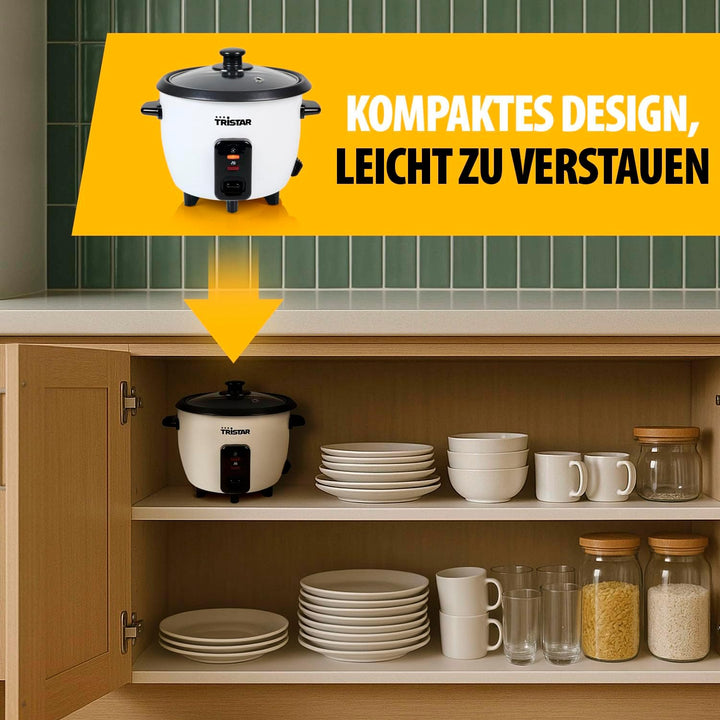 Tristar Reiskocher 0,6 L, Antihaft-Innentopf, Warmhalte- und Abschaltautomatik, Kompaktes Design, In