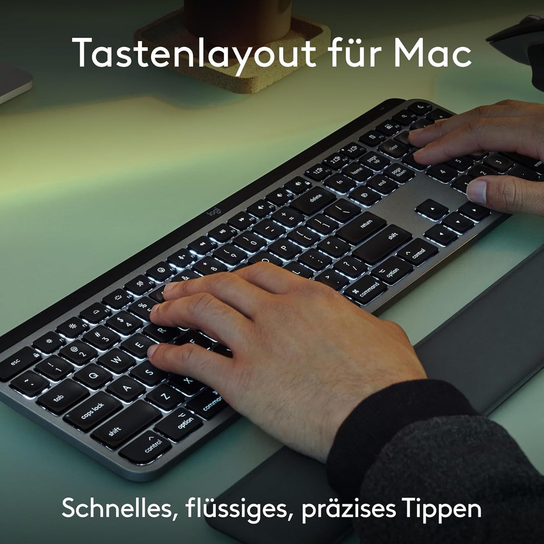 Logitech MX Keys S Combo for Mac, kabellose Tastatur/Maus mit Handballenauflage, beleuchtete Tastatu