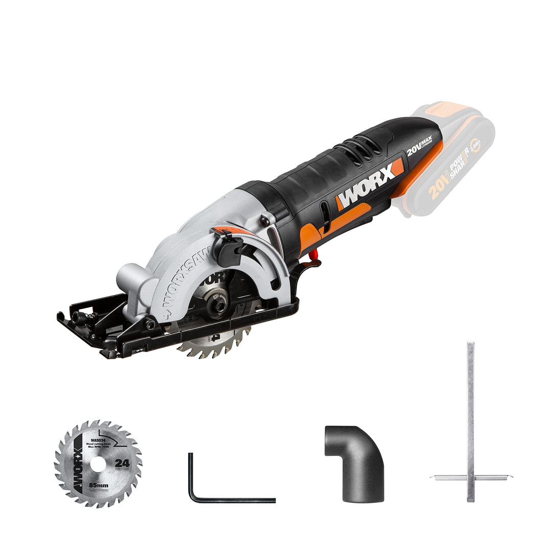 WORX WX527.9 Worxsaw Akku Handkreissäge 20V - Tauch- und Sägeschnitte bis zu 27mm, Einhandbedienung