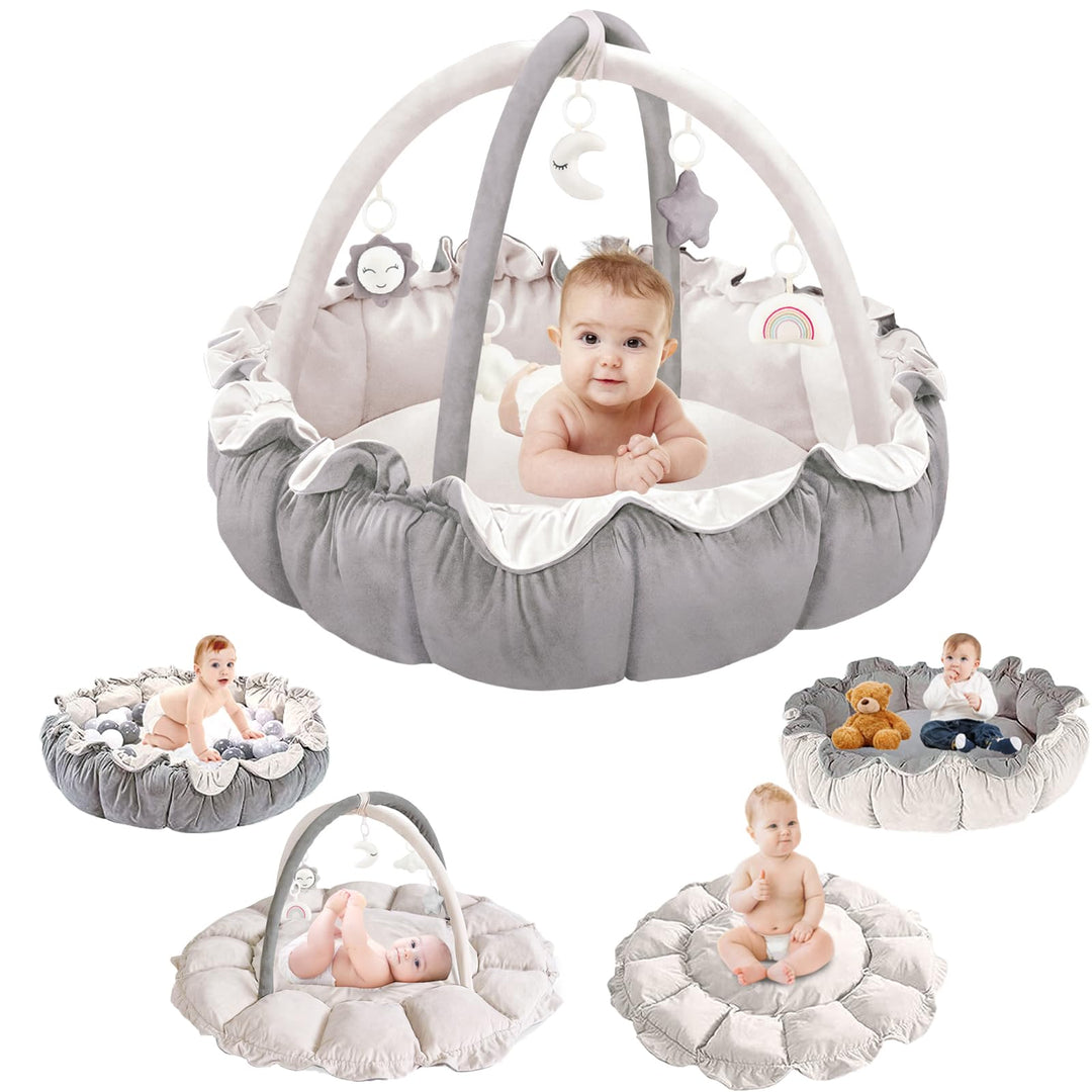5-in-1 Baby Spieldecke,Krabbeldecke für Baby Spielmatte, Krabbelmatte mit Spielbogen 5 abnehmbarem B