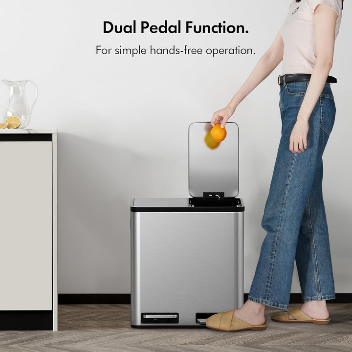 VonHaus Mülleimer Küche 2 Fächer, 30L Recycling Mülltrennsystem – Abfalleimer Biomüll, Rutschfester