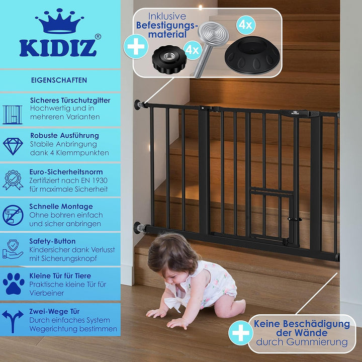 KIDIZ® Türschutzgitter Absperrgitter Treppengitter Kindergitter | mit Türe für Hunde und Katzen, Hau