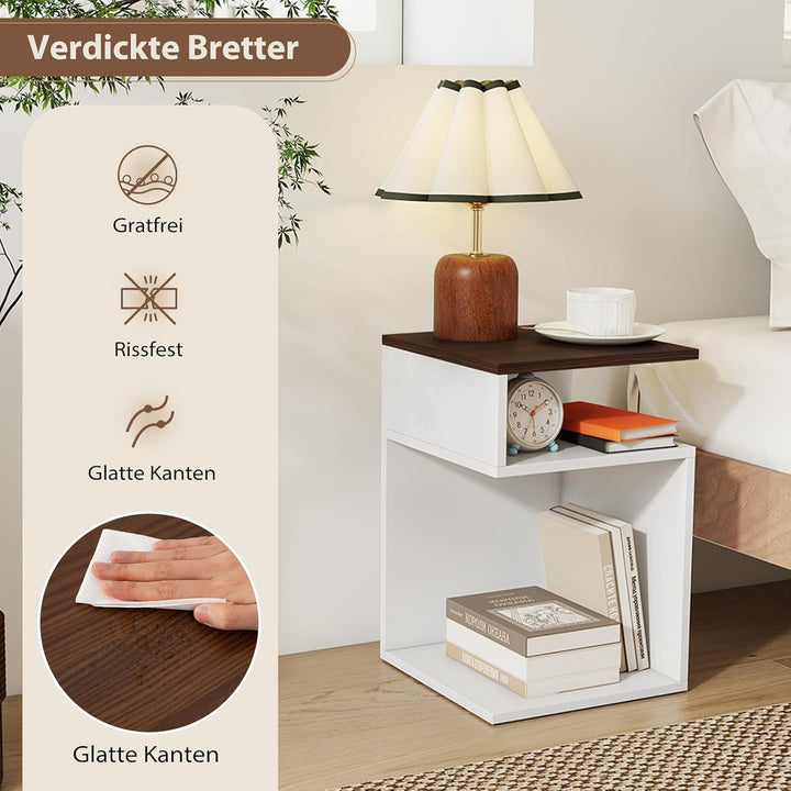 COSTWAY Beistelltisch Holz 2er Set, 3 Ebenen Sofatisch, Nachttisch, modern, für Wohnzimmer und Schla