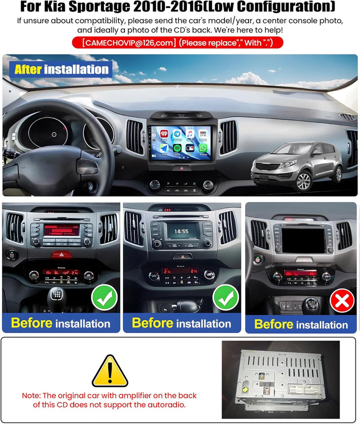 CAMECHO 4G+128G Android 15 Autoradio für Kia Sportage 3 III SL 2010-2016 mit Navi Carplay Android Au