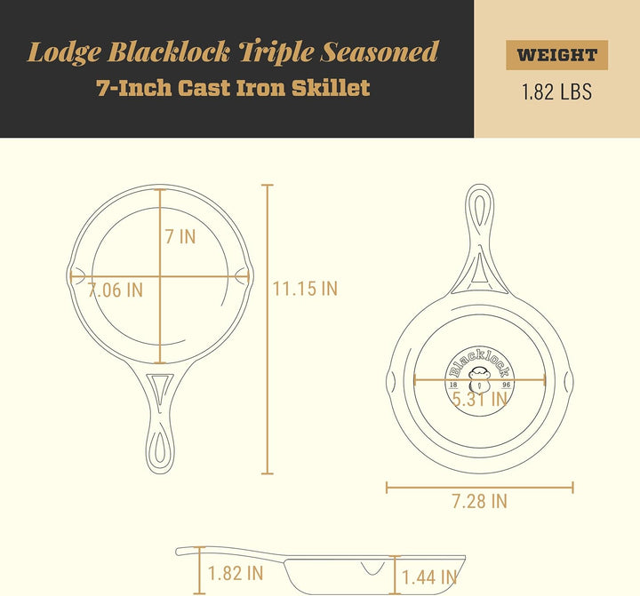 Lodge Blacklock Gusseisen-Bratpfanne, 17,8 cm, vorgebrannte Gusseisen-Bratpfanne, einfache Reinigung