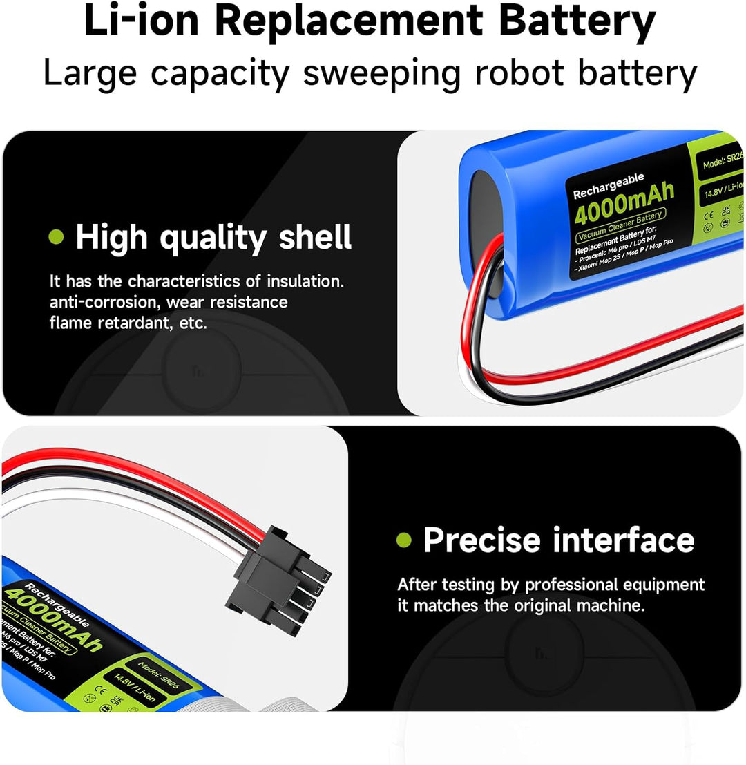 Mspalocell Ersatzakku 4000mAh/14,8V für Proscenic M6 Pro/LDS M7, für Xiaomi Vacuum Mop 2S / Mop P/Mo