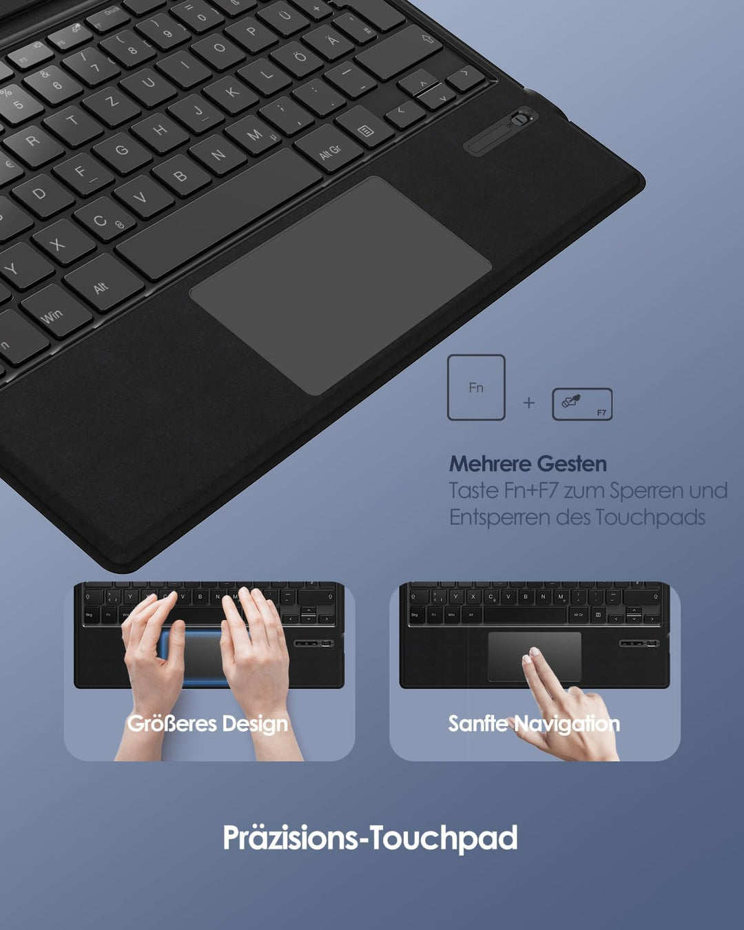 Qulose Surface Pro Tastatur für Microsoft Surface Pro 7 Plus/Pro 7/Pro 6/Pro 5/Pro 4/Pro 3, Kabellos
