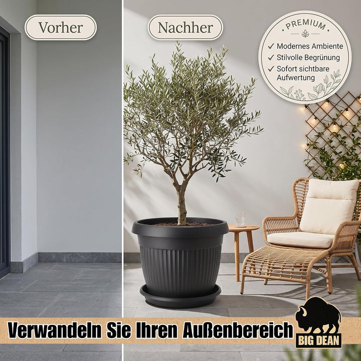 BigDean Jumbo 62cm Blumentopf mit Untersetzer Anthrazit Blumenkübel