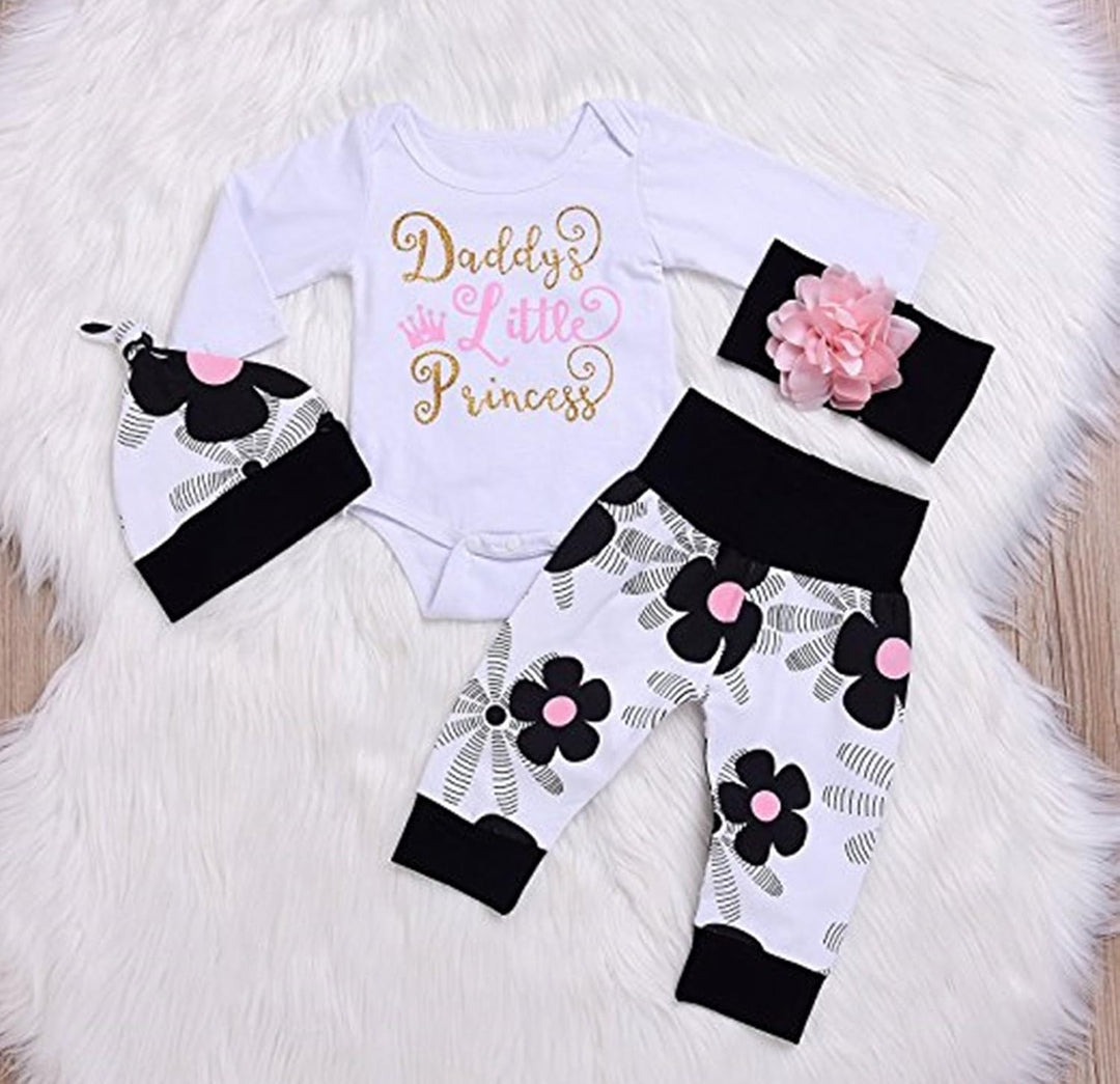 Juflam Nettes Neugeborenes Kinder Baby Mädchen Outfit Daddy Little Princess Strampler + Blumen Hose