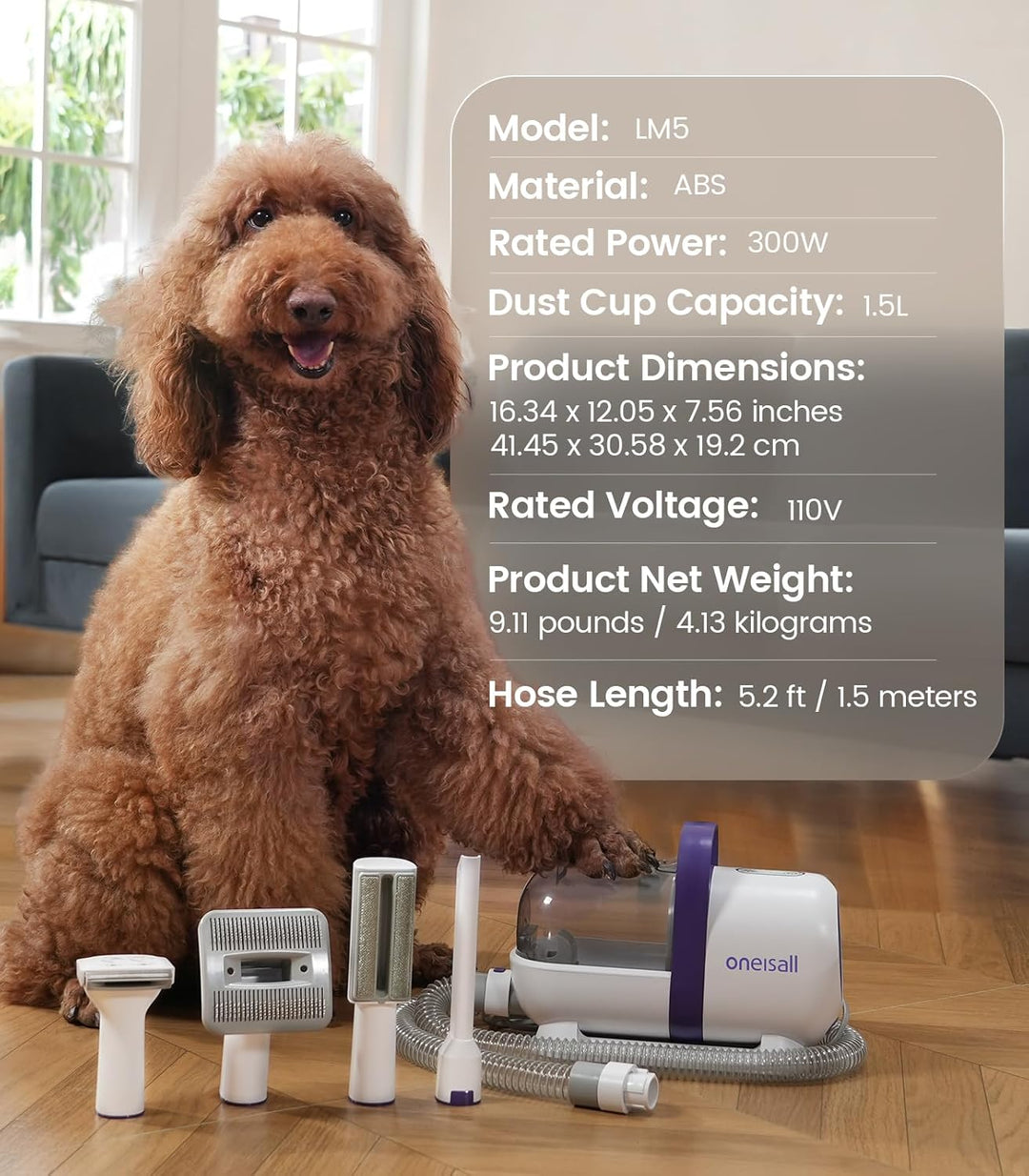 oneisall 3 in 1 Hundeschermaschine dickes/dichtes Fell+Hundestaubsauger mit Bürste, Super Saugkraft