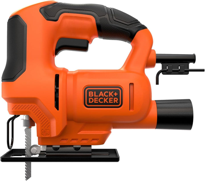 BLACK+DECKER 400W Stichsäge (kompakt und schlank, mit verstellbarem Sägeschuh, Gebläse und Feststell