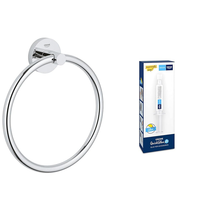 GROHE Start - Handtuchring (Material: Metall, verdeckte Befestigung), Chrom, 41174000 + Kleber für B