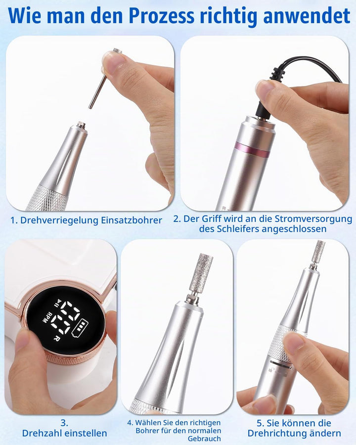Elektrische Nagelfeile,Maniküre set Elektrisch,USB Aufladbare Nail Drill 35000 U min Fräser,mit LCD-