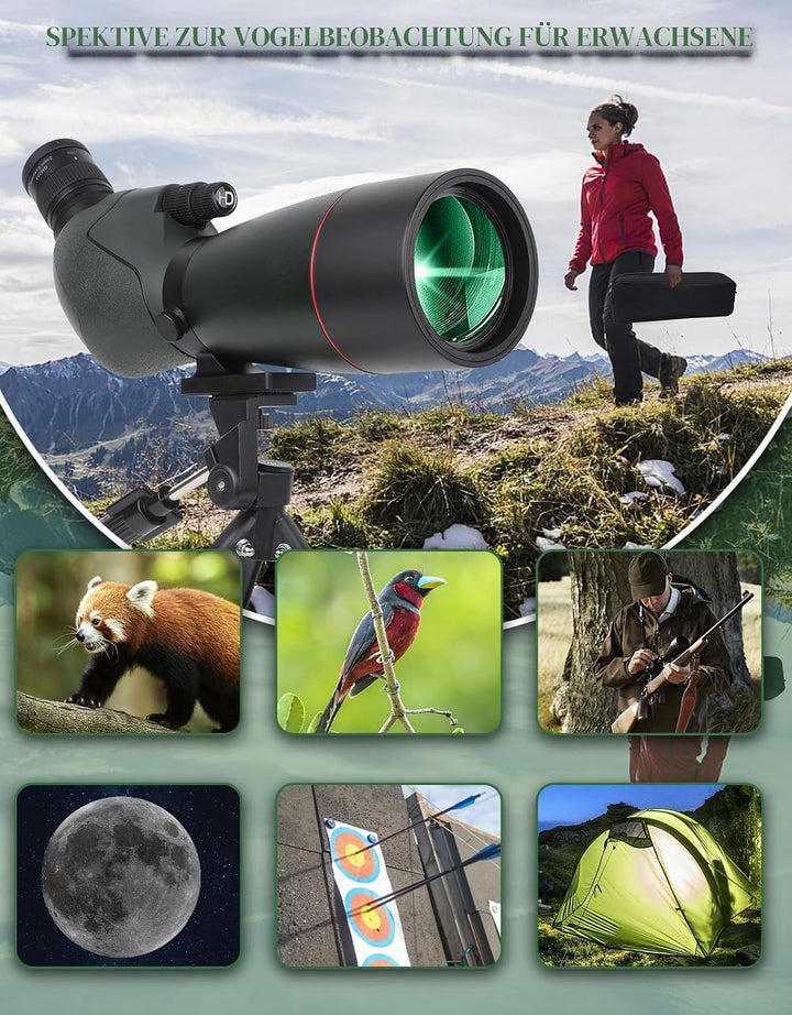 25-75x70 HD Spektiv Sportschützen mit Stativ- und Smartphone-Adapter, Zoom Bak4 Prism FMC Lens 45-Gr