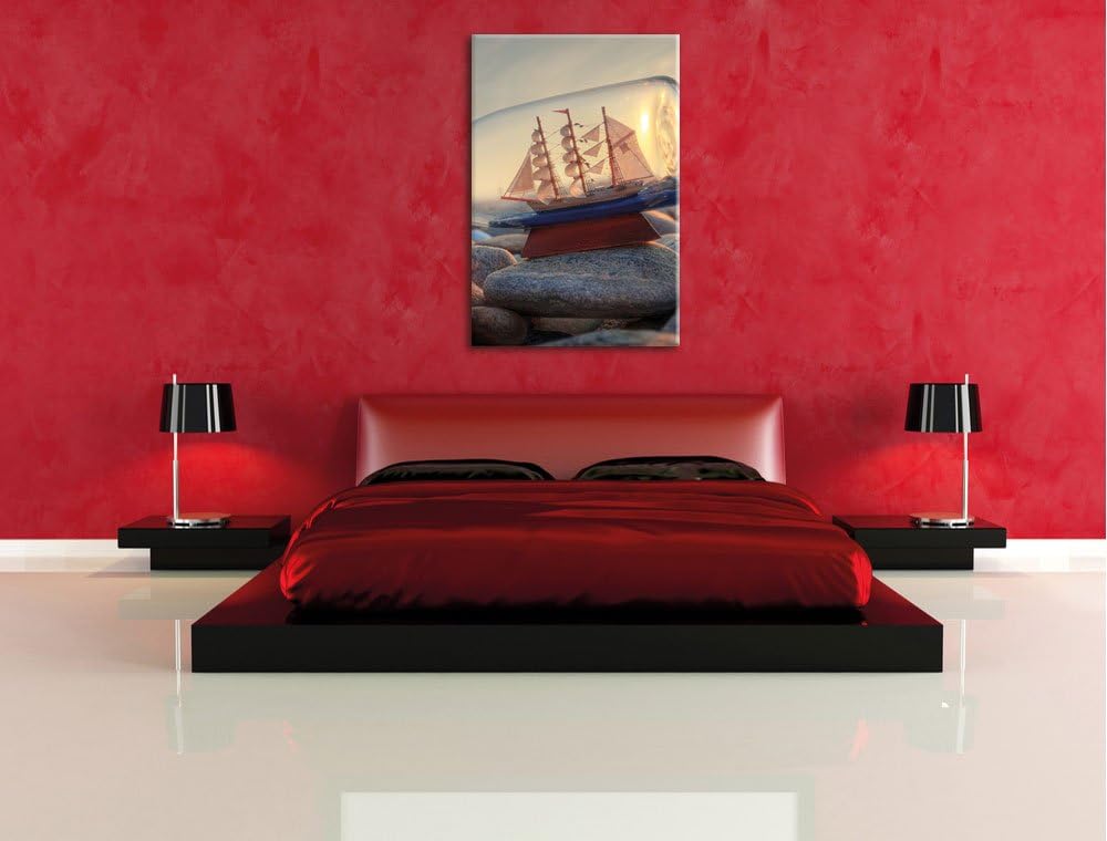 Flasche mit Schiff, Format: 100x70 auf Leinwand, XXL riesige Bilder fertig gerahmt mit Keilrahmen, K
