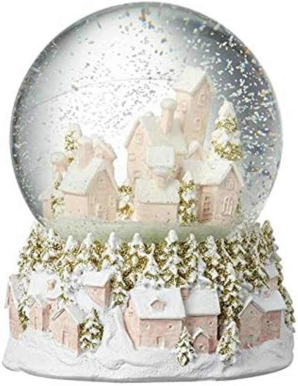 Heaven Sends Weihnachtsdorf-Schneekugel, rosa und goldfarben, Weihnachtsstadtbild, Kuppel-Ornament