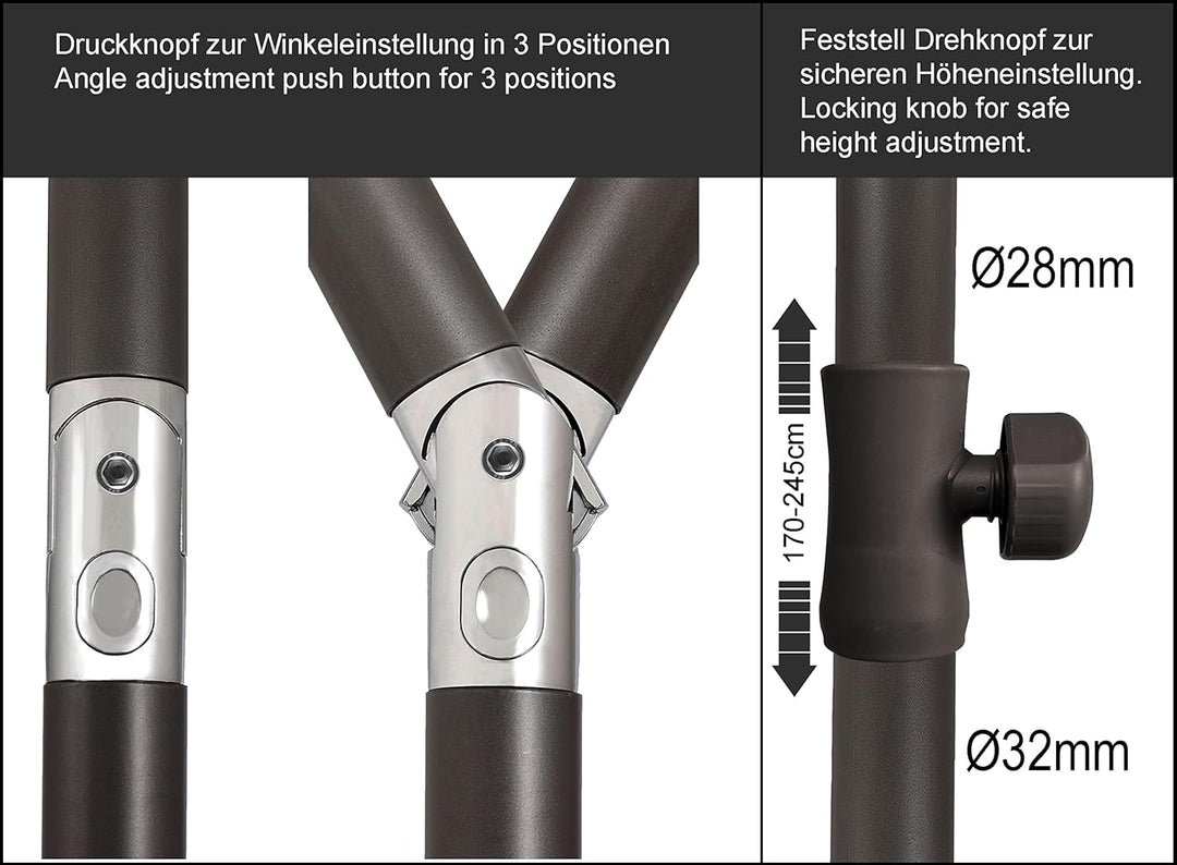 QUICK STAR Balkon Sonnenschirm 200x125cm Balkonschirm Rechteckig Knickbar Taupe Gartenschirm UV 50 m