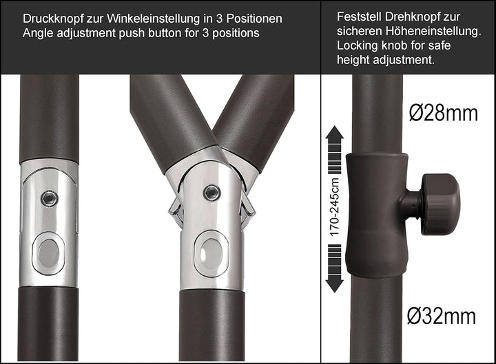 QUICK STAR Balkon Sonnenschirm 200x125cm Balkonschirm Rechteckig Knickbar Sand Gartenschirm UV 50
