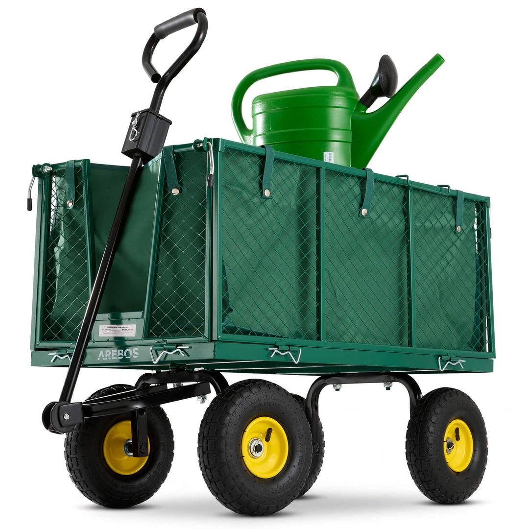 Arebos Bollerwagen | Gartenwagen | mit Profilreifen | 550kg belastbar | faltbar | grün | herausnehmb