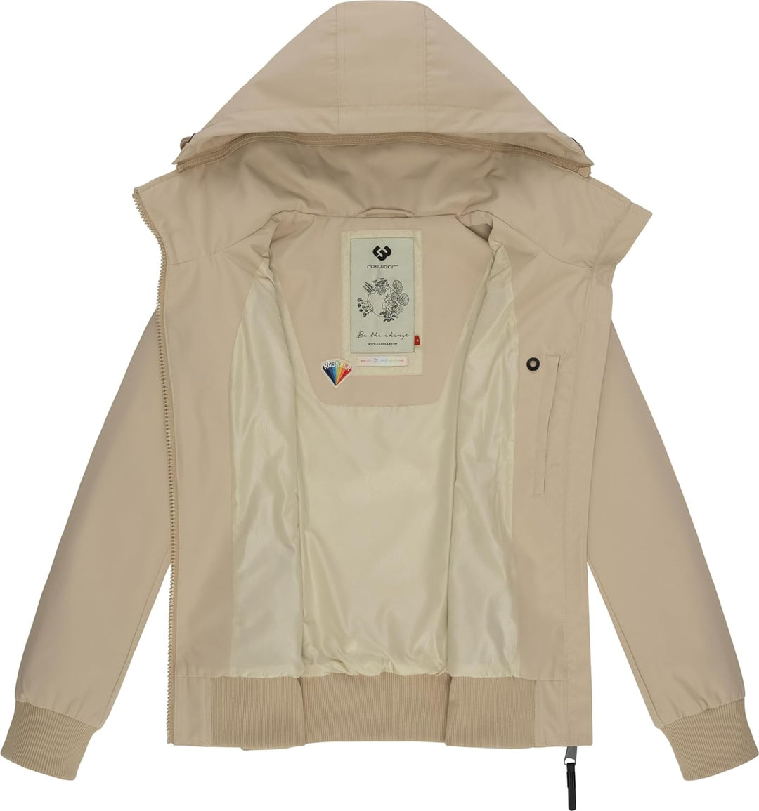 Ragwear Damen Übergangjacke wasserdicht (Wassersäule: 4.000 mm) leichte Jacke kurz mit abnehmbarer K