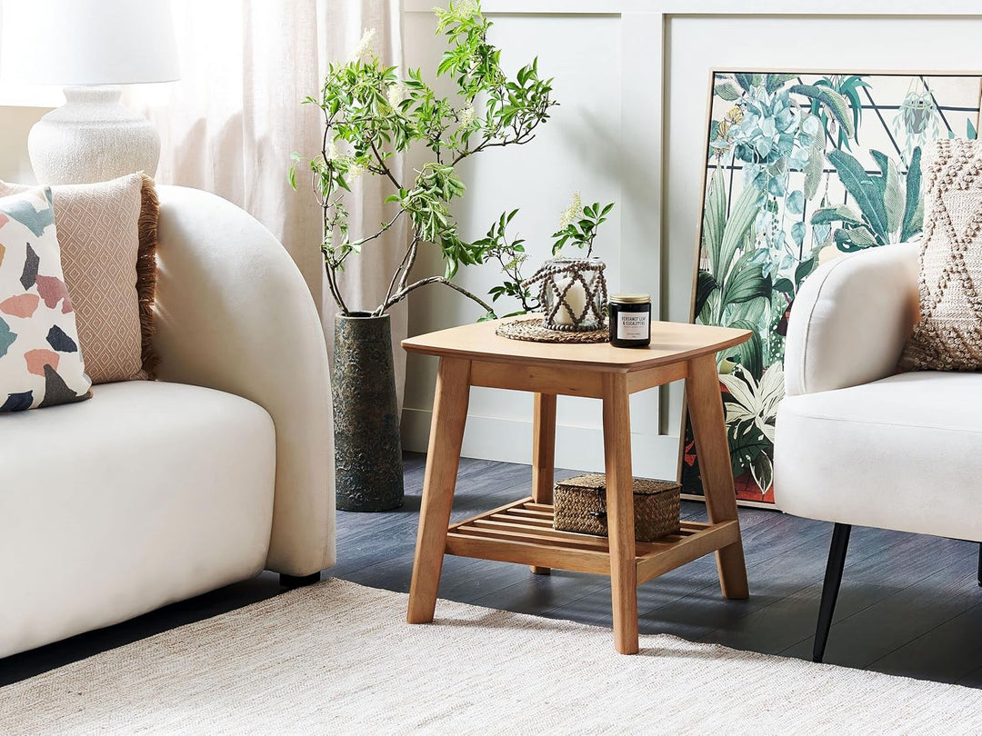Beistelltisch mit Ablage Lamellen-Optik quadratisch heller Holzfarbton Tulare