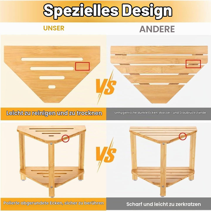 Bambus Eckregal, 2 Stufe Eck-Ablage für Badezimmer, Dusche &amp; Küche, Natürliches Holz-Eckregal mit Ru