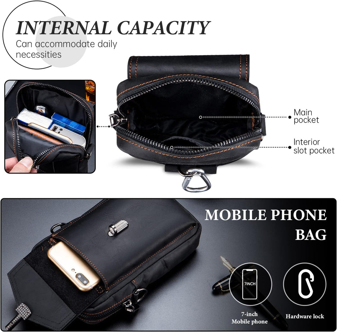 BAIGIO Handytasche Leder Vintage Gürteltasche Herren Hüfttasche Klein Schultertasche Umhängetasche R