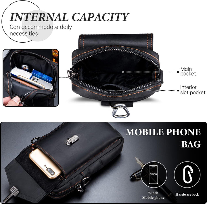 BAIGIO Handytasche Leder Vintage Gürteltasche Herren Hüfttasche Klein Schultertasche Umhängetasche R