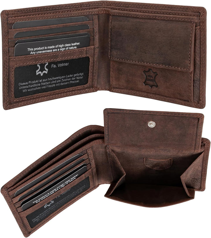 Fa.Volmer ® Leder Geldbörse Herren mit RFID-Schutz - AirTag-Fach - extra-stabile Doppelnaht - 6 Fäch