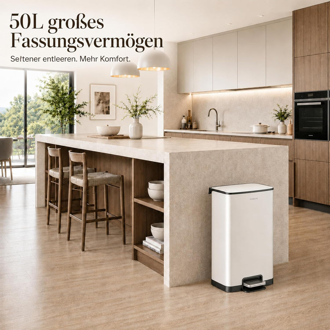 EverGrove Recycling 50L Edelstahl-Mülleimer mit Fusspedal (Weiss), Weiss