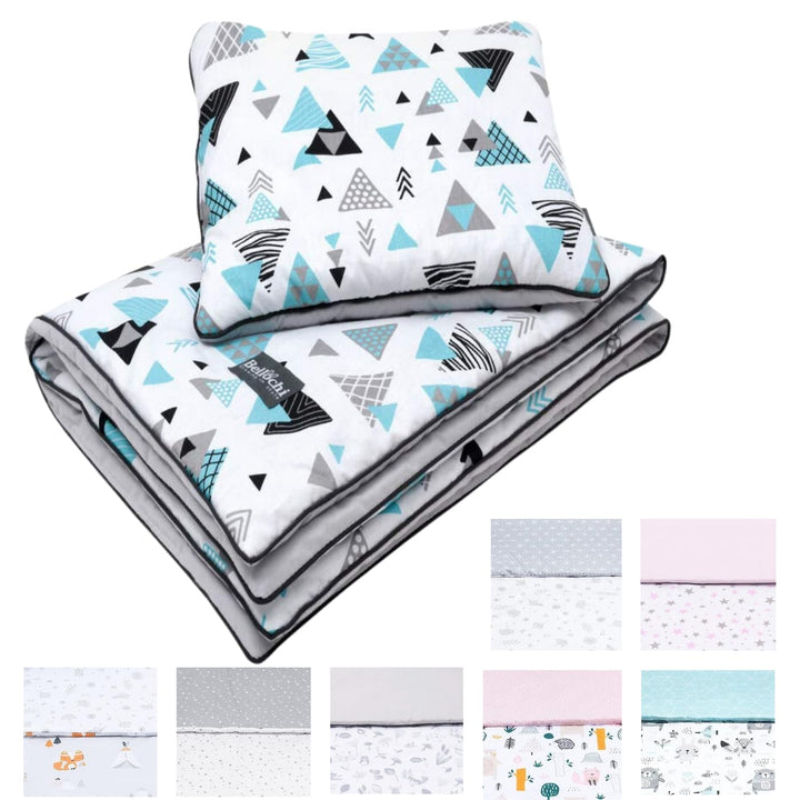 Bellochi Multifunktional Baby Decke Set - Doppelseitig Baby Bettwäsche 75x100 cm und Kissen 30x40cm