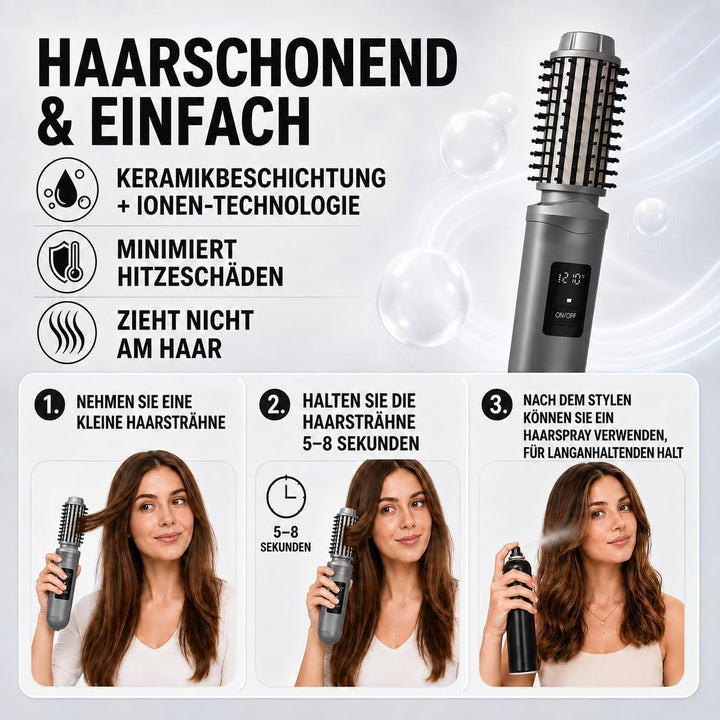 Thermobürste, Wiederaufladbar Lonische Lockenbürste für definierte Locken & Wellen, 3 Temperaturstuf