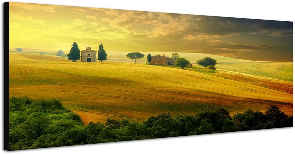 Paul Sinus Art Panoramabild auf Leinwand und Keilrahmen 150x50cm Toskana Landschaft Sonnenuntergang