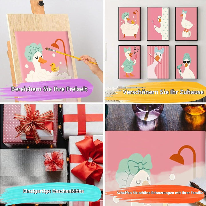 JATOK 6 Stück Malen Nach Zahlen Erwachsene, DIY Badende Enten für Anfänger, Handgemalt Ölgemälde Lei