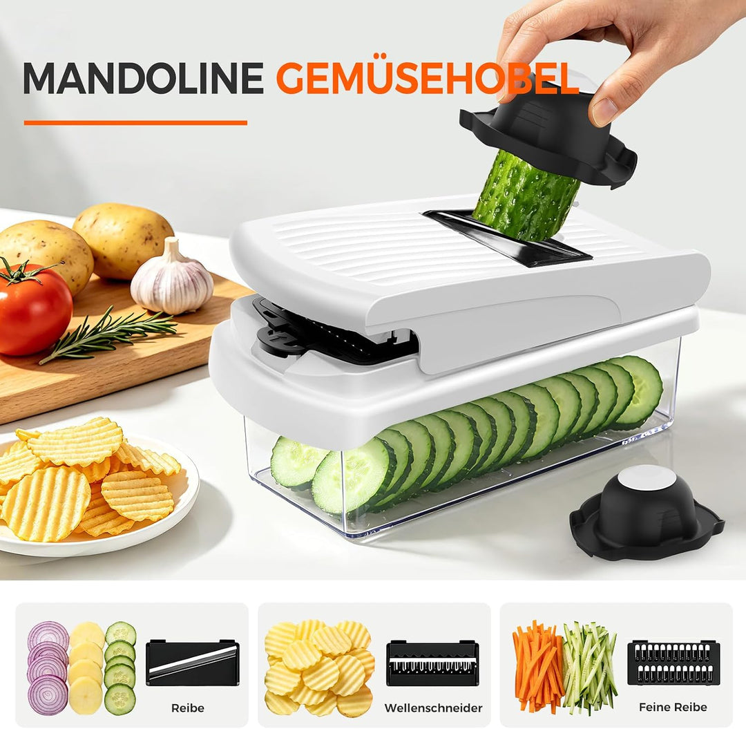 8-in-1 Multifunktionaler Gemüseschneider &amp; Mandoline Gemüsehobel | 8 Rostfreie Edelstahlklingen mit