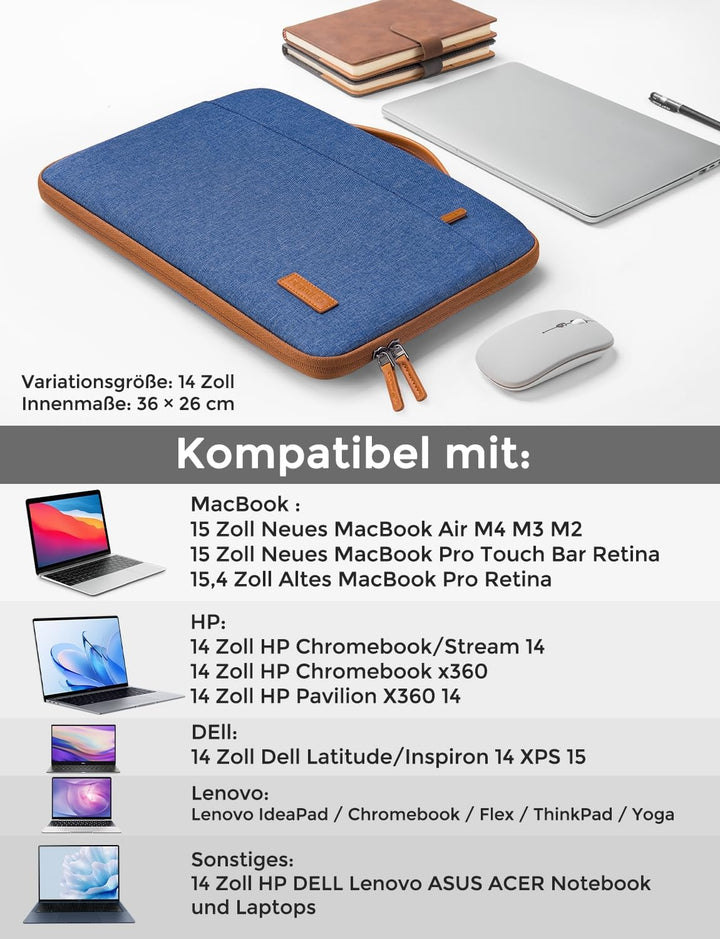 DOMISO Tasche Hülle für 14 Zoll Notebook Laptop Sleeve Case Wasserdicht Laptophülle Schutzhülle für