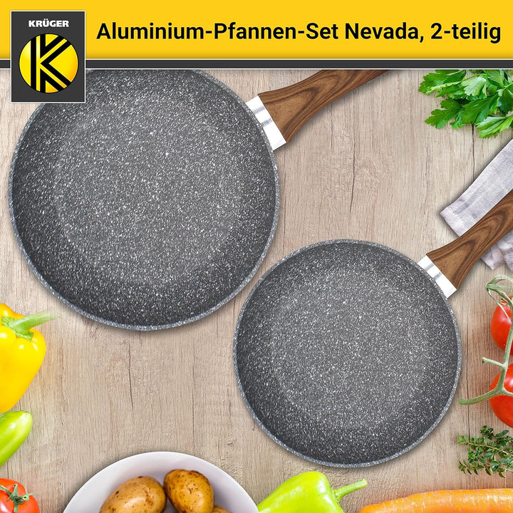 KRÜGER Aluminium-Pfannen-Set Nevada, 2-teilig - Bratpfannen mit hochwertiger Antihaft-Versiegelung -