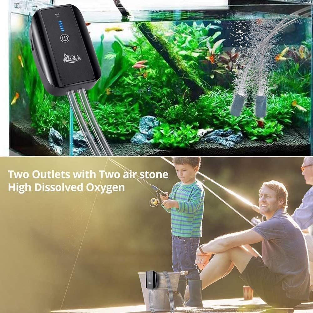 AQQA Aquarium Luftpumpe,2.5W Leise Sauerstoffpumpe für Aquarium, Aquarium Sauerstoffpumpe,Multifunkt