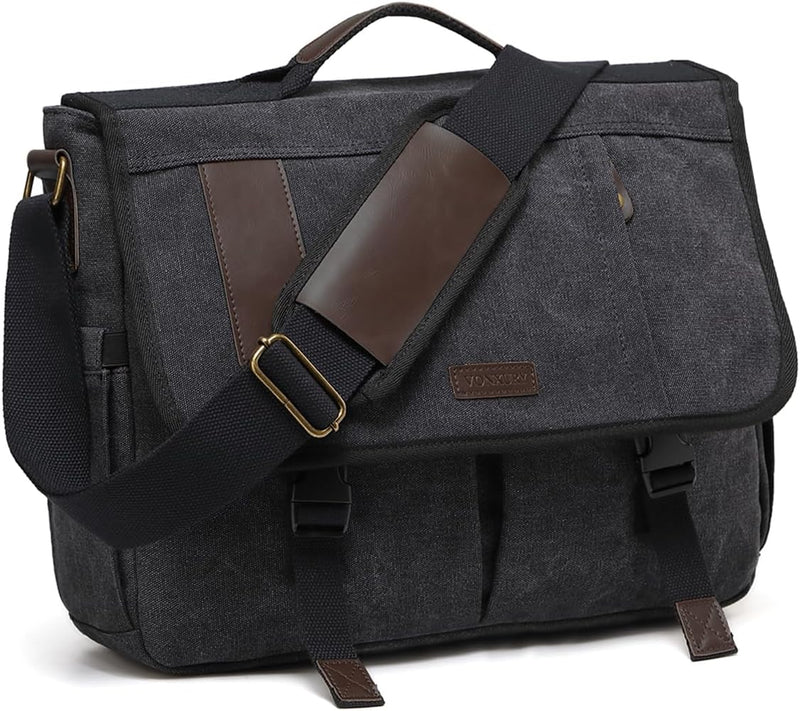 VX VONXURY Messenger Bag für Männer, Canvas Schultertasche 15.6 Zoll Laptop Crossbody Bag für Arbeit