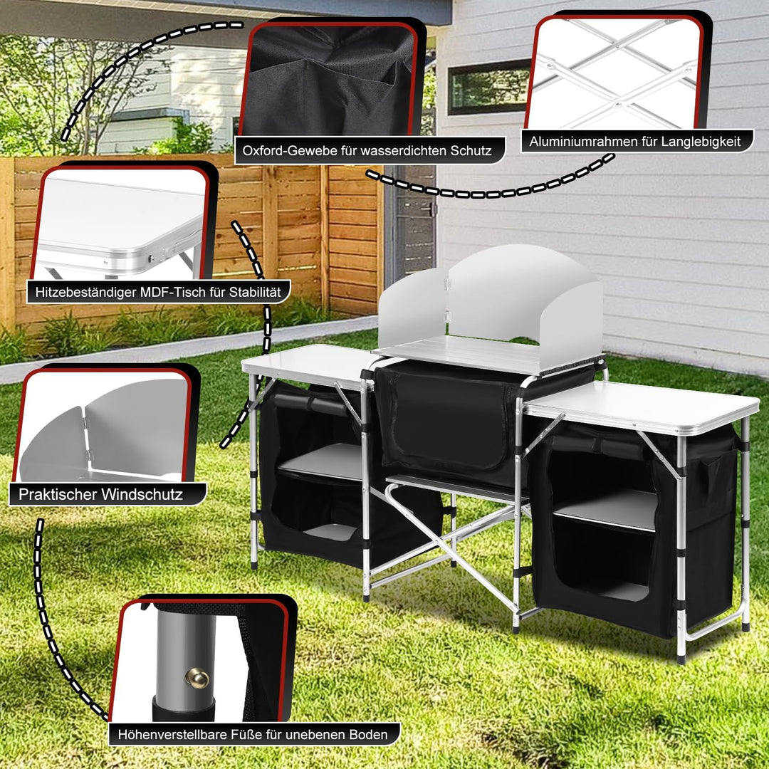 Campingküche mit Tragetasche Campingschrank Robuster Faltschrank Küchenbox Klappschrank,Verstellbare